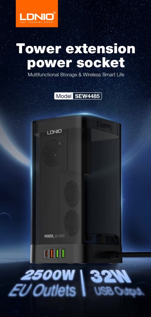 SEW4485 | LDNIO Multiple 2500w Tower Power Strip 32W USB Output With Wireless Charging - Image 16