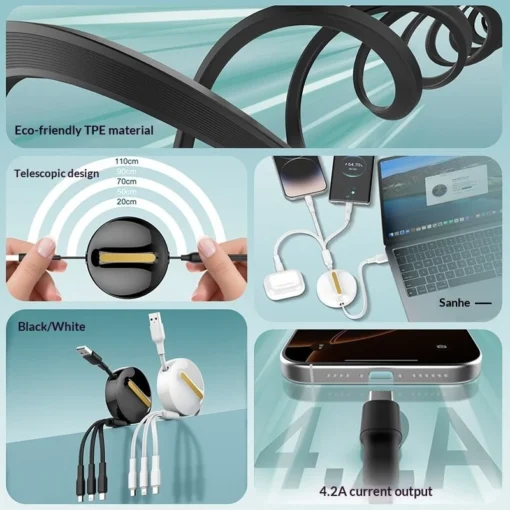 LC90A | LDNIO 3 IN1 Retractable data cable| color | white - Image 8