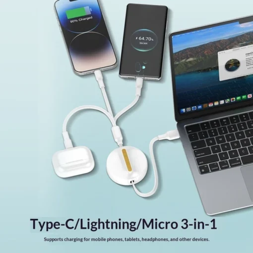 LC90A | LDNIO 3 IN1 Retractable data cable| color | white - Image 7