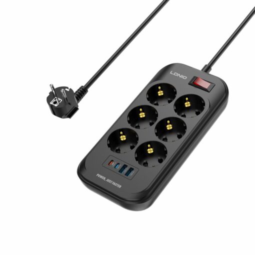 LDNIO SE6403C EU Plug Extension Power Socket 6 Way Outlet 4 USB Port 3.4A Surge Protector Electric Power Strip - Image 7