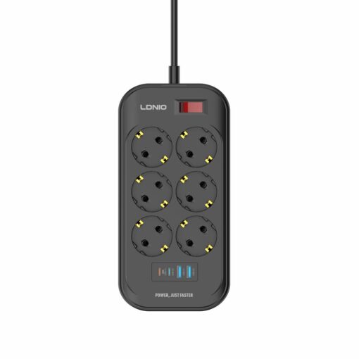 LDNIO SE6403C EU Plug Extension Power Socket 6 Way Outlet 4 USB Port 3.4A Surge Protector Electric Power Strip - Image 3