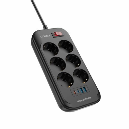 LDNIO SE6403C EU Plug Extension Power Socket 6 Way Outlet 4 USB Port 3.4A Surge Protector Electric Power Strip - Image 4