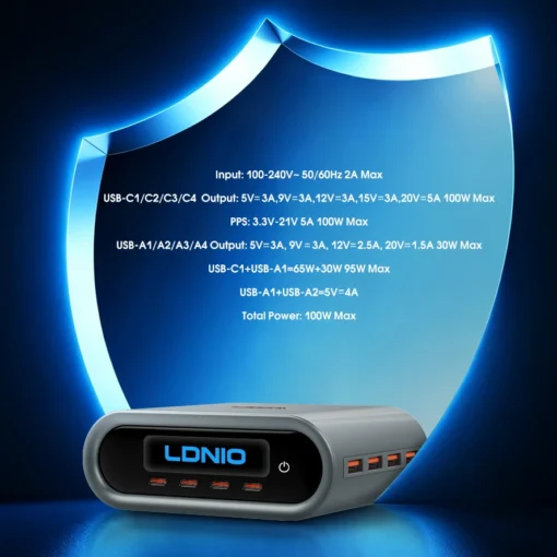 LDNIO Q17 GaN 100W Desktop Charger – 8-Device Fast Charger - Image 9